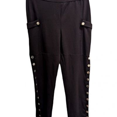 SALE - Black leggings, pants with POCKETS - Size XXL - Button detail